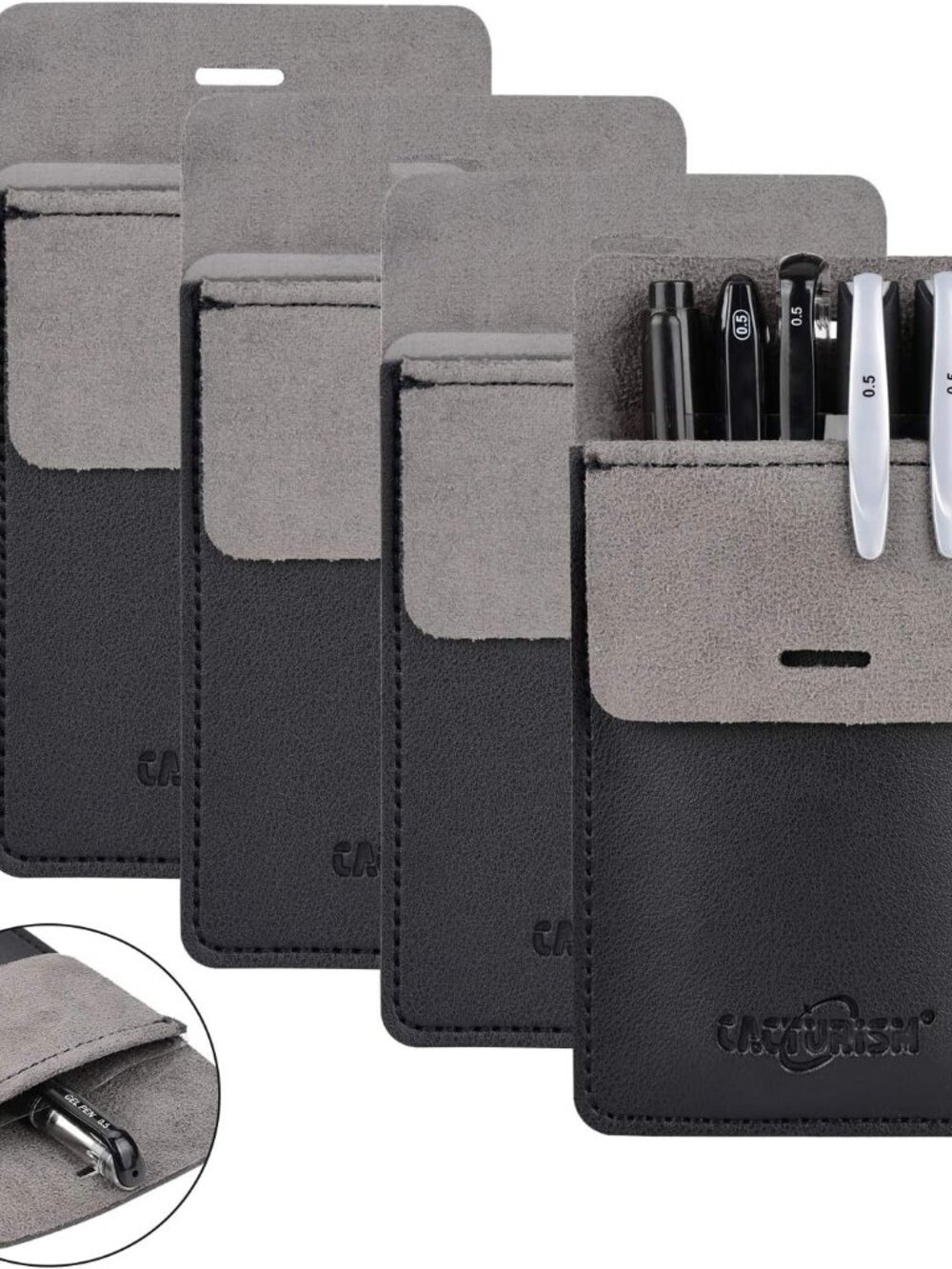 Pocket Protector, 4 Pack Premium PU Leather Pen Holder, Black